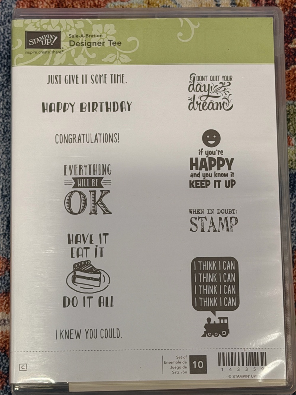 Stampin' Up! Designer Tee Sentiment Stamp Set — White & Light Green Accents